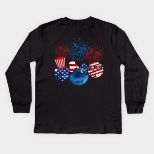Bowling American Flag Fireworks Kids Long Sleeve T-Shirt